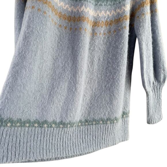 J.Crew Fair Isle Yoke Puff-Sleeve Alpaca Wool Sweater Nordic Style Blue Cream, M - Picture 9 of 12